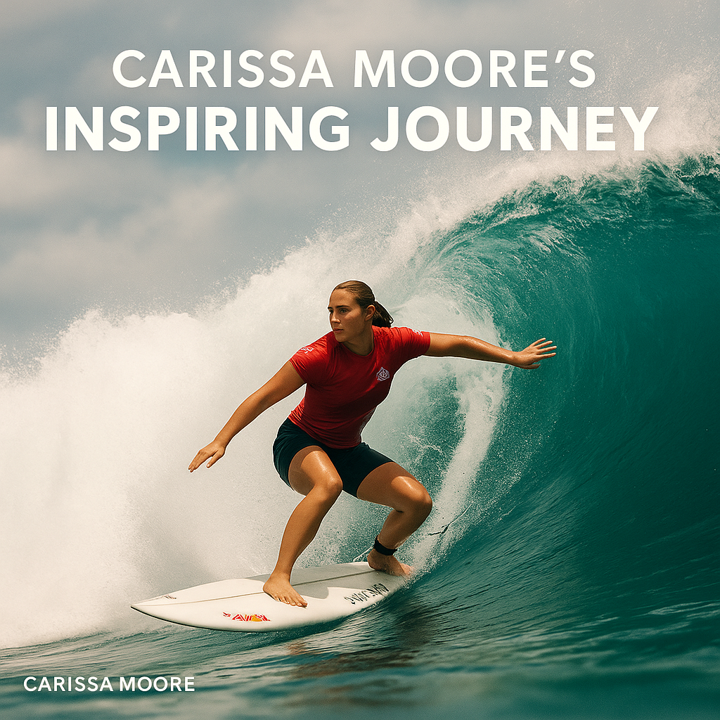 Carissa Moore riding a powerful wave with confidence and grace at a world surf event.