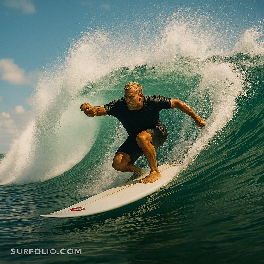 Mark Occhilupo carving a powerful backhand turn on a wave, representing his comeback to championship form.