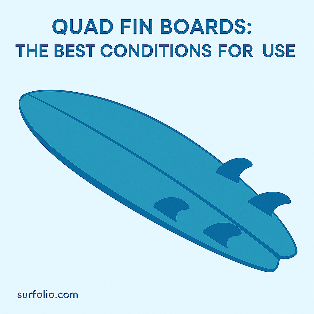 Surfer carving down the line on a quad fin board with clean wave face and spray behind.