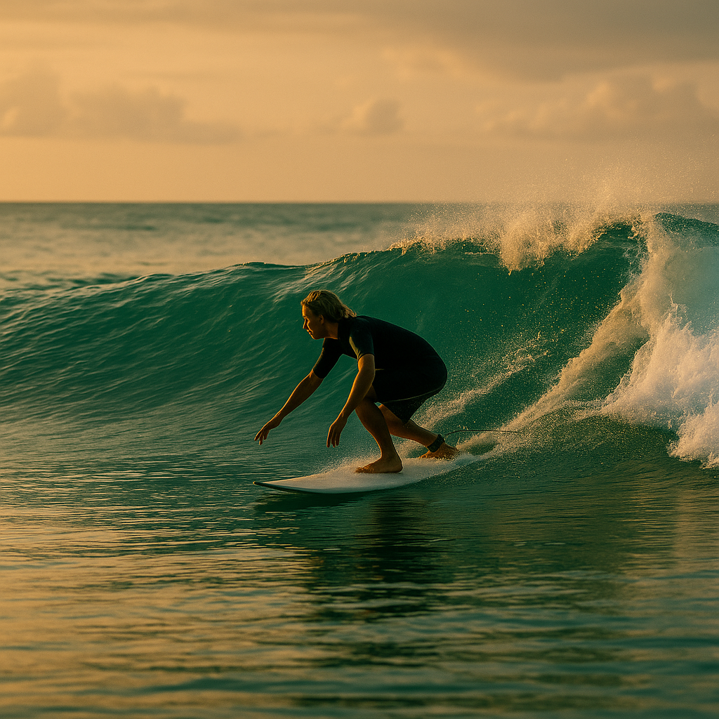Surfer riding a funboard on a mellow wave with smooth, flowing style.